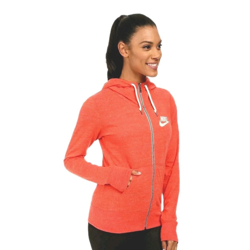 Nike Jacket Womens Medium NSW Gym Vintage Organic Cotton Full Zip Hoodie Orange
